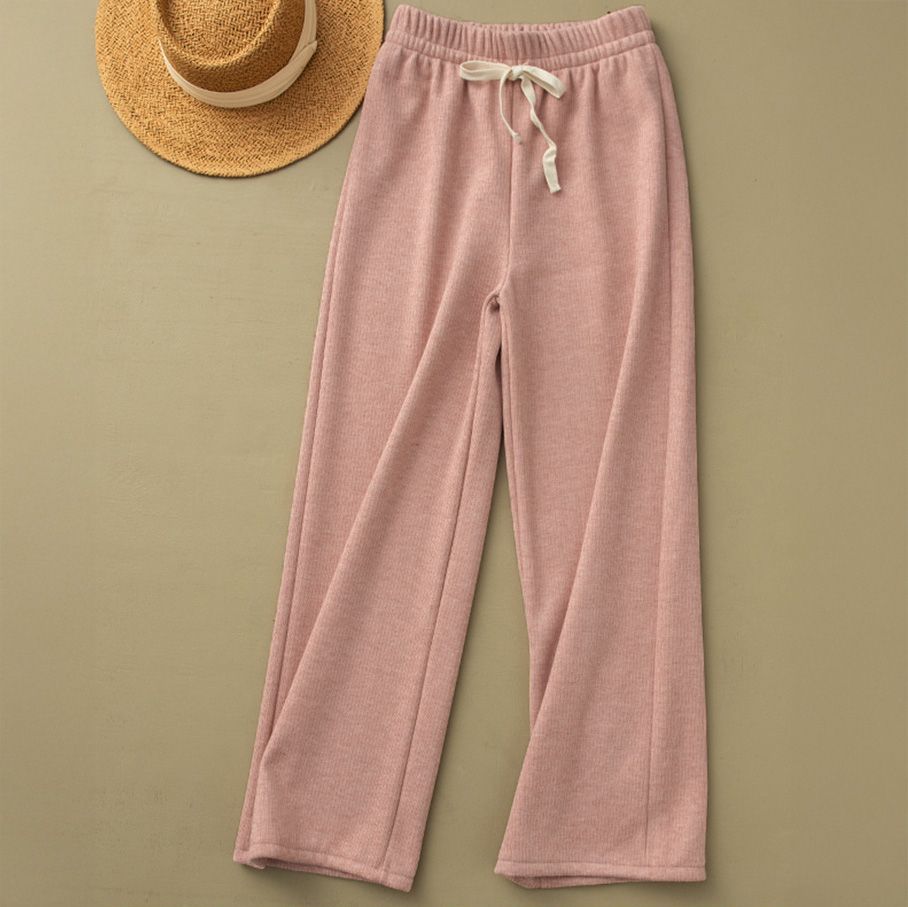 フォーマルカジュアル 参観日対応 裏起毛ワイドパンツ ウエストゴム レディース