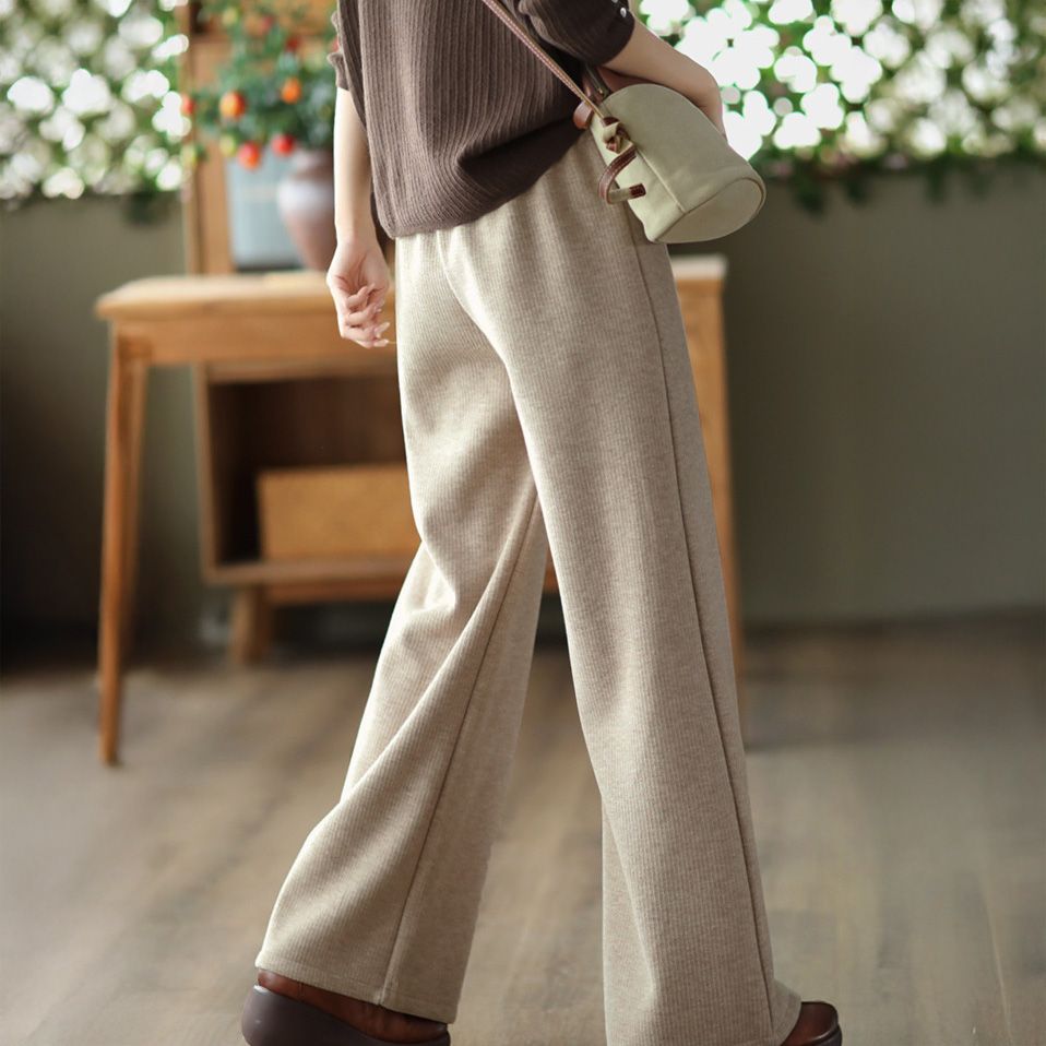 フォーマルカジュアル 参観日対応 裏起毛ワイドパンツ ウエストゴム レディース