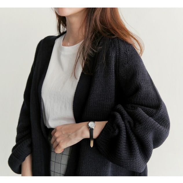 フォーマルカジュアル 参観日にも使える ざっくり編みショート丈ニットカーディガン