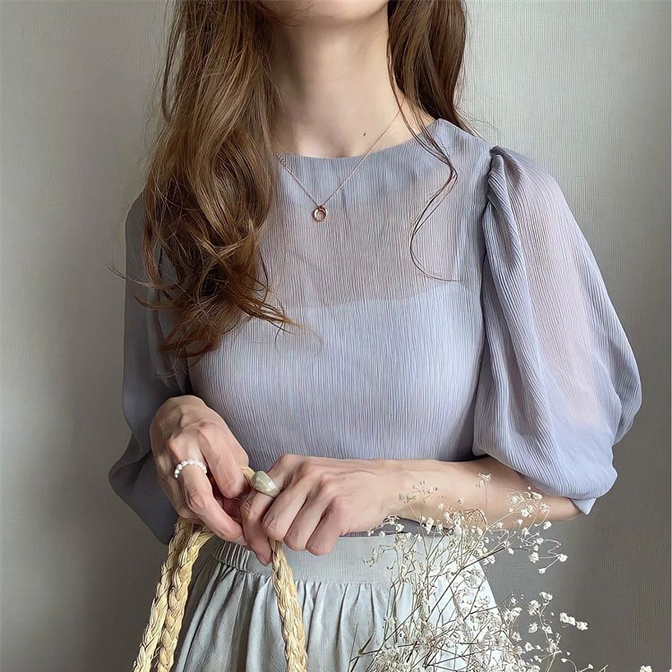 フォーマルカジュアル 謝恩会対応シアーブラウス ふんわり袖 透け感 上品レディース