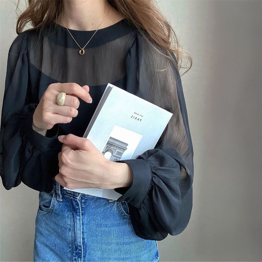 フォーマルカジュアル 謝恩会対応シアーブラウス ふんわり袖 透け感 上品レディース