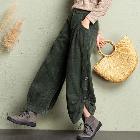 フォーマルカジュアル 参観日にも最適 裏起毛コーデュロイワイドパンツ ウエストゴム楽ちん