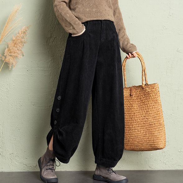 フォーマルカジュアル 参観日にも最適 裏起毛コーデュロイワイドパンツ ウエストゴム楽ちん