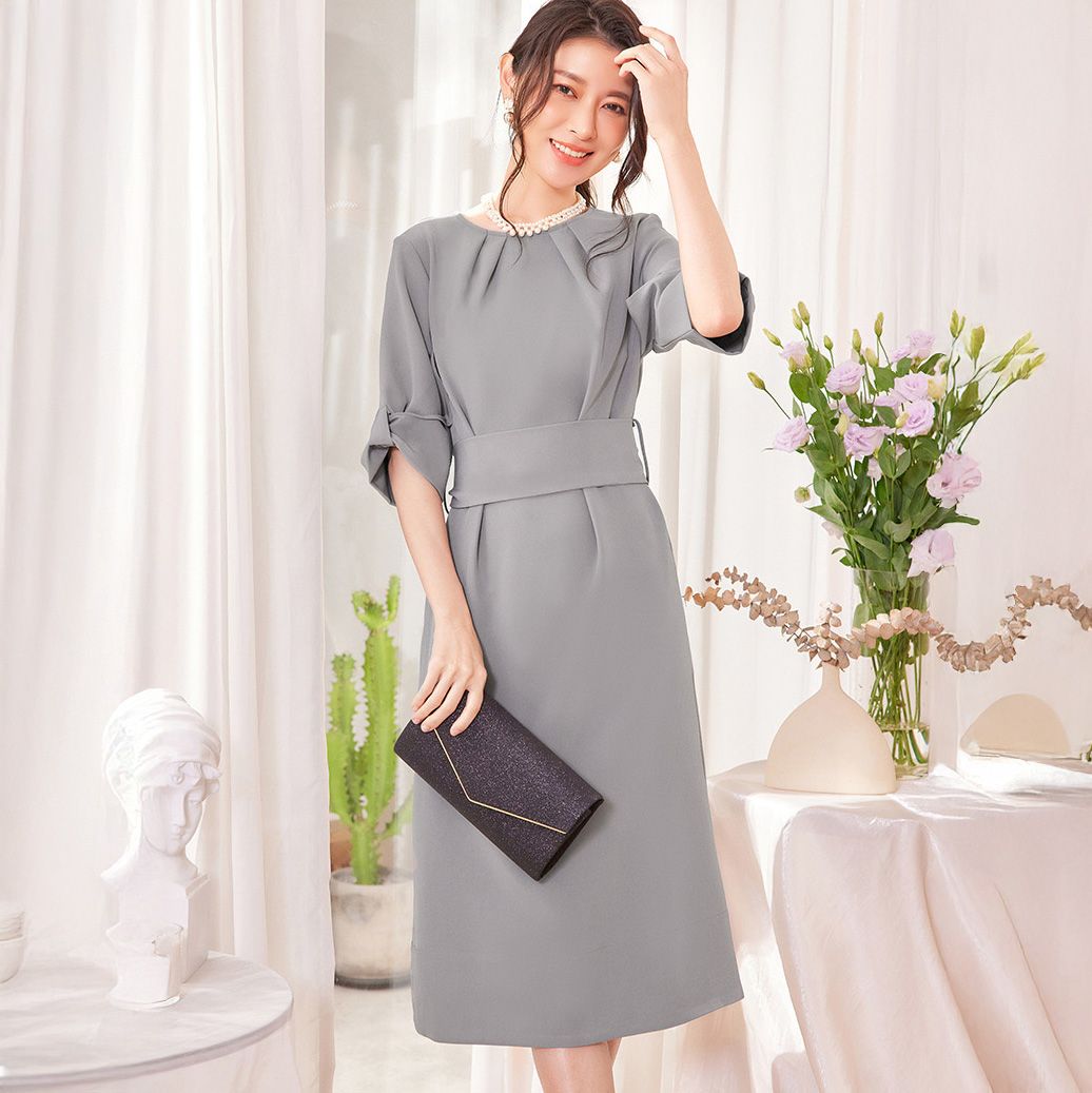 フォーマルカジュアル 卒業式ワンピース ウエストリボン付き上品フォーマル