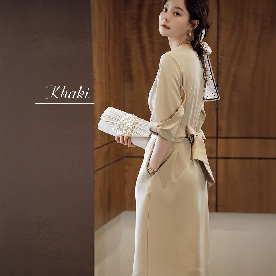 フォーマルカジュアル 卒業式ワンピース ウエストリボン付き上品フォーマル