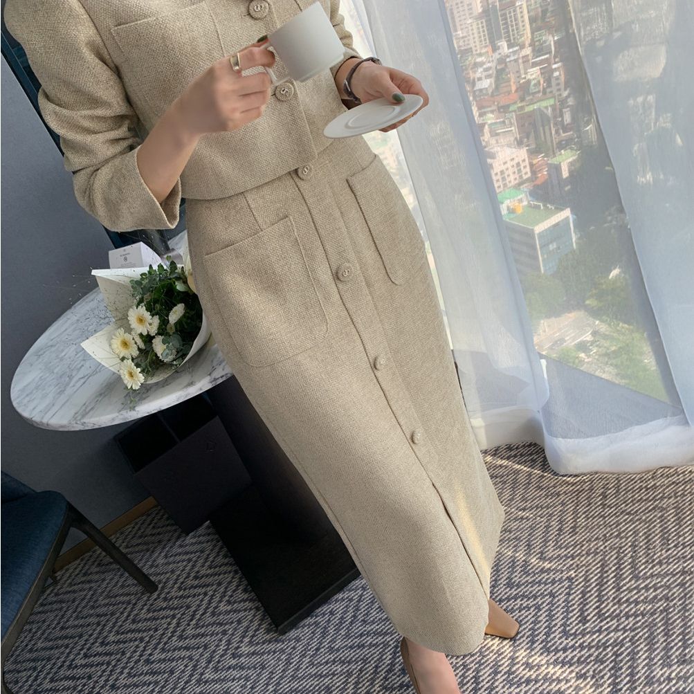 フォーマルカジュアル 卒業式対応 韓国風テーラードジャケット ハイウエストスカート セットアップ