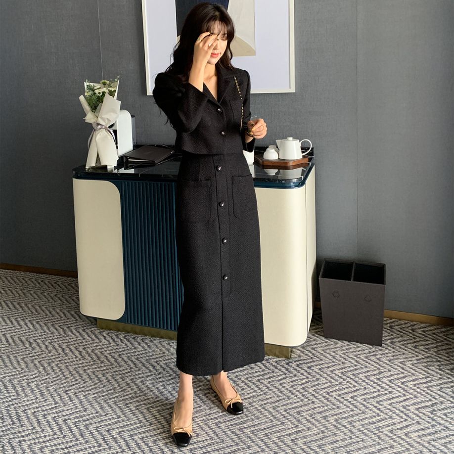 フォーマルカジュアル 卒業式対応 韓国風テーラードジャケット ハイウエストスカート セットアップ