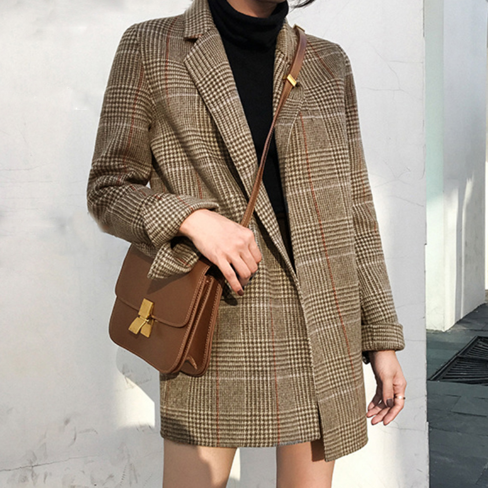 フォーマルカジュアル 参観日対応グレンチェック柄テーラードジャケット