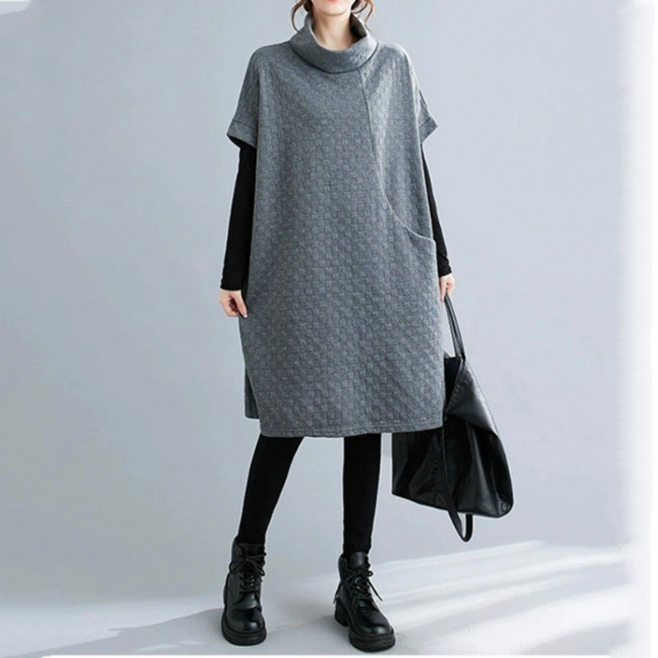 フォーマルカジュアル 通勤用キルティングワンピース ゆったり着痩せ効果 重ね着対応