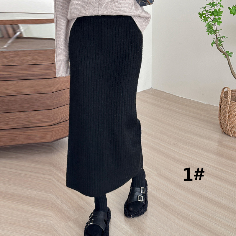 フォーマルカジュアル 参観日対応 リブニットロングスカート きれいめ美脚