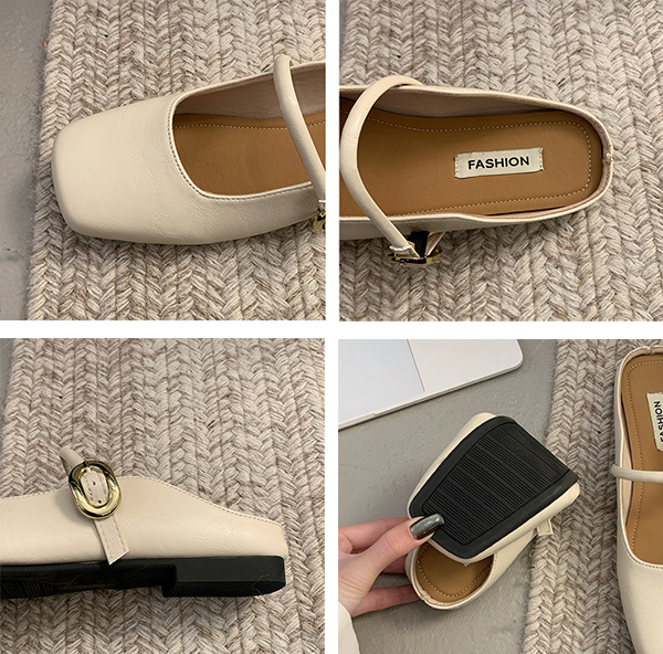 フォーマルカジュアル 参観日対応 サンダル ストラップ付きミュール 歩きやすい四角つま先