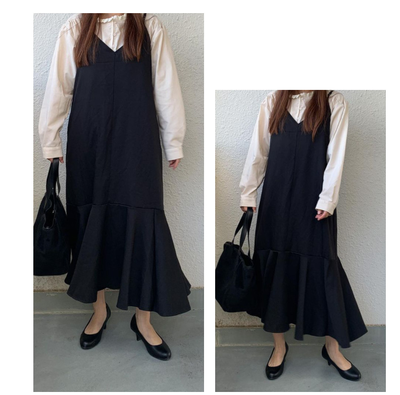 フォーマルカジュアル 参観日対応 きれいめ重ね着風キャミワンピース マーメイドロング