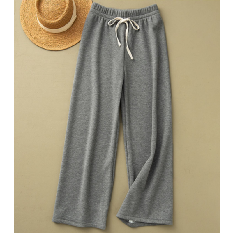 フォーマルカジュアル 参観日対応 裏起毛ワイドパンツ ウエストゴム レディース