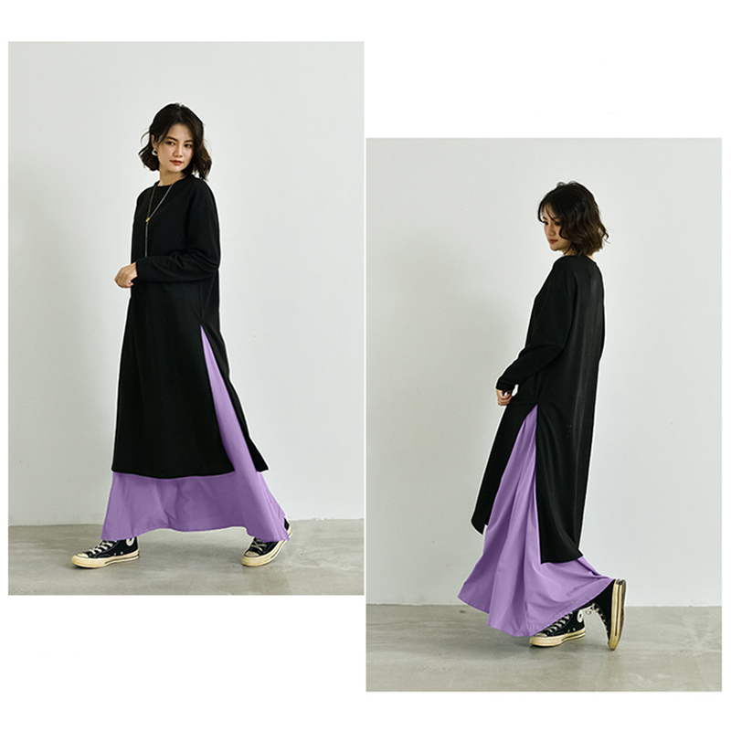 フォーマルカジュアル 参観日対応重ね着風長袖ワンピース上品ロング丈きれいめ