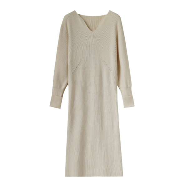 フォーマルカジュアル 通勤用ニット編みワンピース長袖きれいめ体型カバー新作