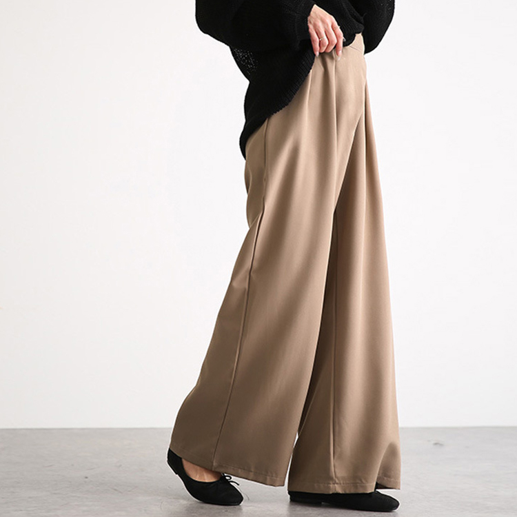 フォーマルカジュアル 通勤用ワイドパンツ スタイルアップ脚長効果 黒茶色