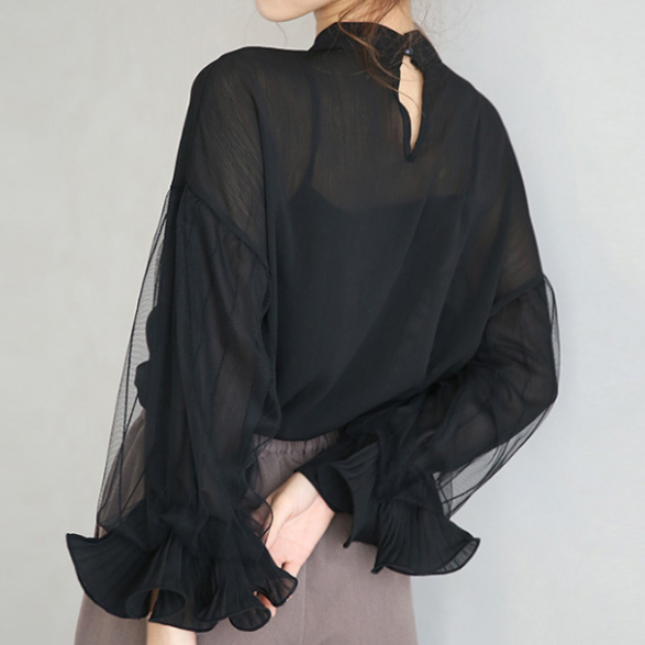 フォーマルカジュアル 参観日にぴったり シフォン袖透け感ブラウス