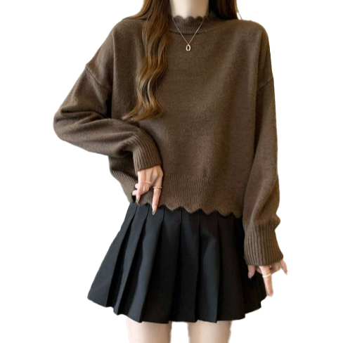 フォーマルカジュアル 参観日対応フリルネック無地ニットセーター