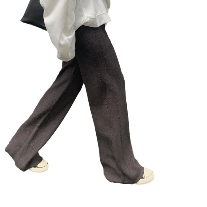 フォーマルカジュアル 参観日対応 編み模様ニットワイドパンツ 足長効果でゆったり美脚