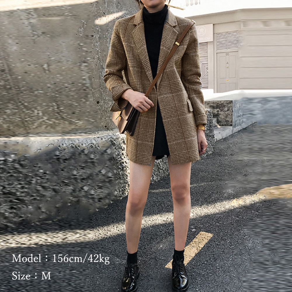 フォーマルカジュアル 参観日対応グレンチェック柄テーラードジャケット