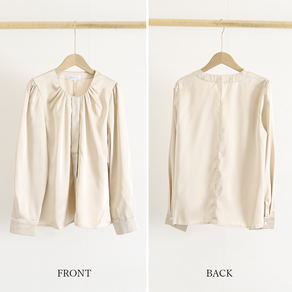 フォーマルカジュアル 通勤用フロントタック長袖ブラウス レディース上品