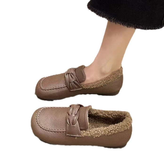 フォーマルカジュアル 参観日対応 裏起毛ぺたんこ靴 防寒もこもこローファー