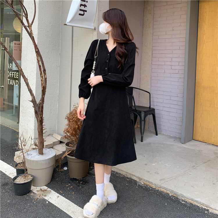 フォーマルカジュアル 参観日対応 長袖 綺麗目 黒 ワンピース 上品 長丈