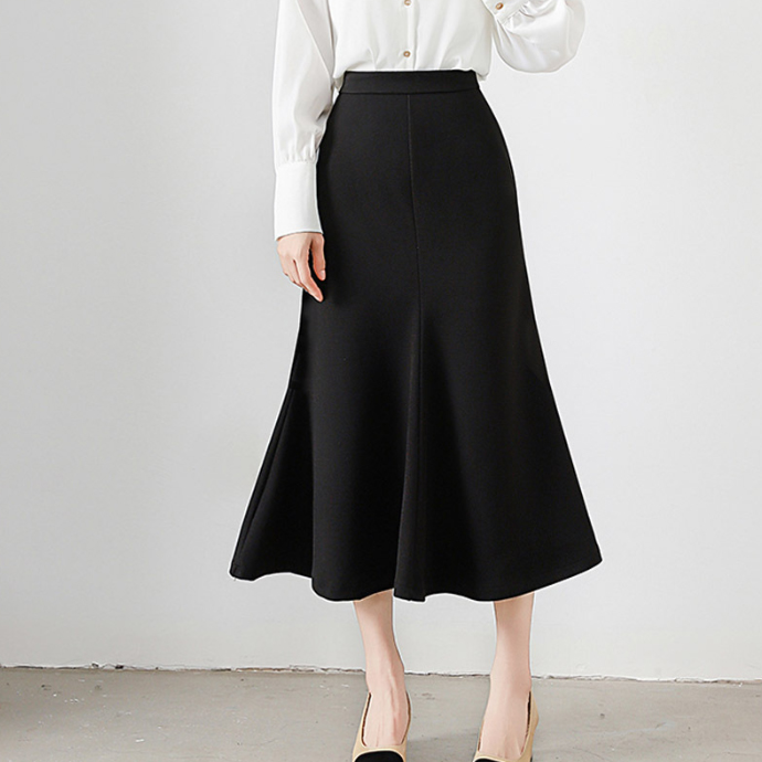 フォーマルカジュアル 通勤用マーメイドスカート ロング丈 無地 美脚 秋冬