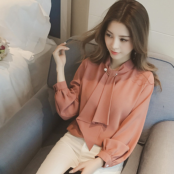 フォーマルカジュアル 卒業式にも使える蝶結び長袖上品ブラウス春新作