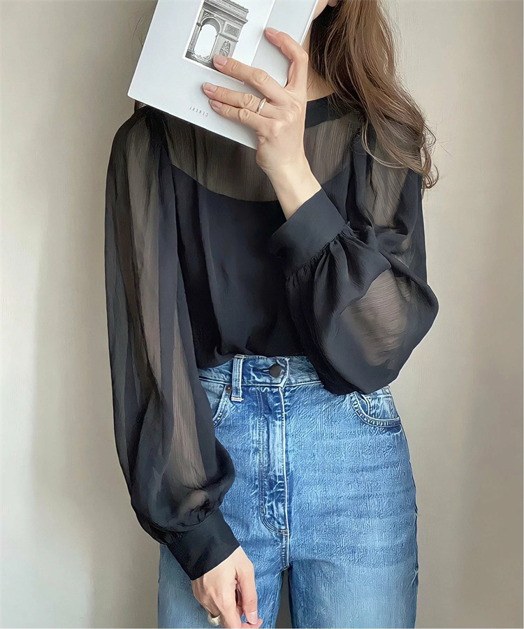 フォーマルカジュアル 謝恩会対応シアーブラウス ふんわり袖 透け感 上品レディース