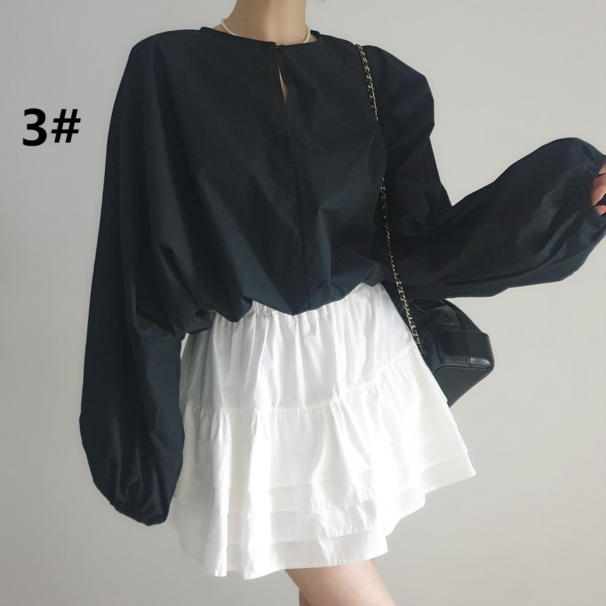 フォーマルカジュアル 通勤用長袖ブラウス きれいめバルーン袖シャツ レディース