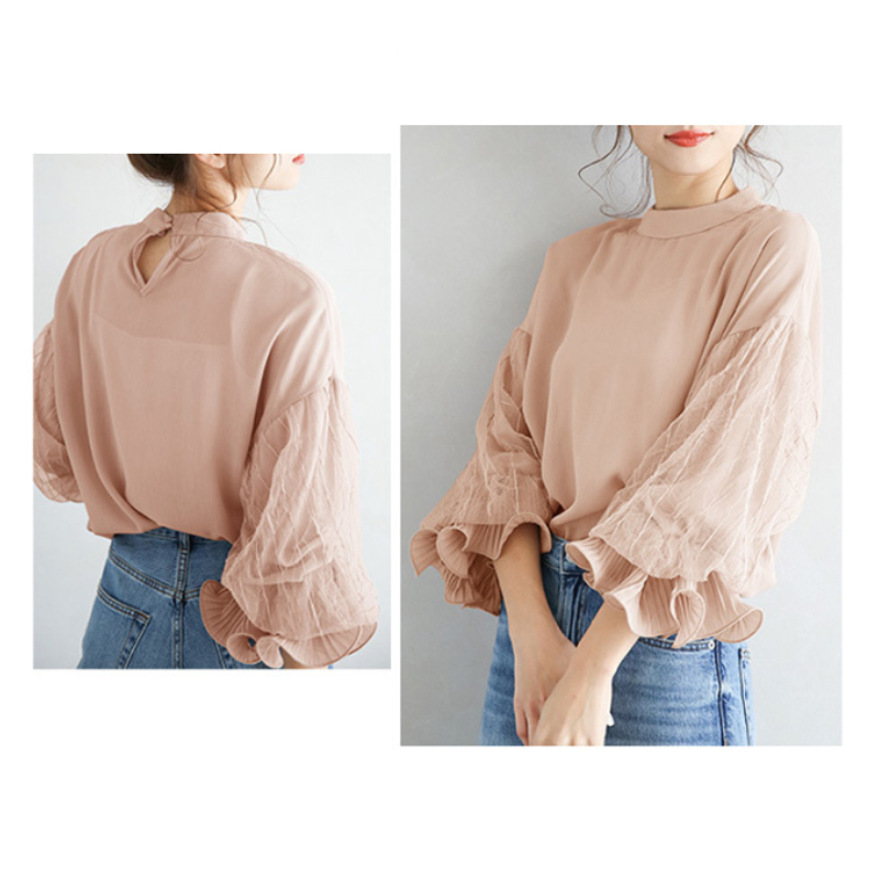 フォーマルカジュアル 参観日にぴったり シフォン袖透け感ブラウス