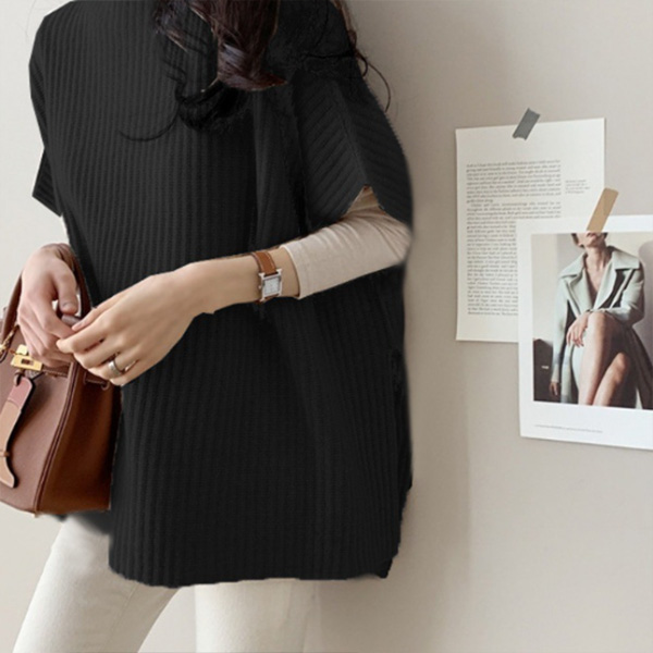 フォーマルカジュアル 通勤用ニットベスト サイドスリット チュニック丈 重ね着