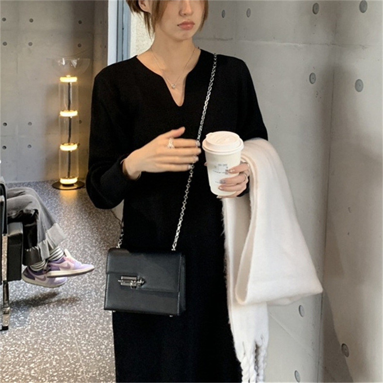 フォーマルカジュアル 通勤用ニット編みワンピース長袖きれいめ体型カバー新作