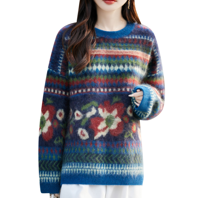 フォーマルカジュアル 参観日にも最適 北欧ノルディック柄ニットセーター レトロ