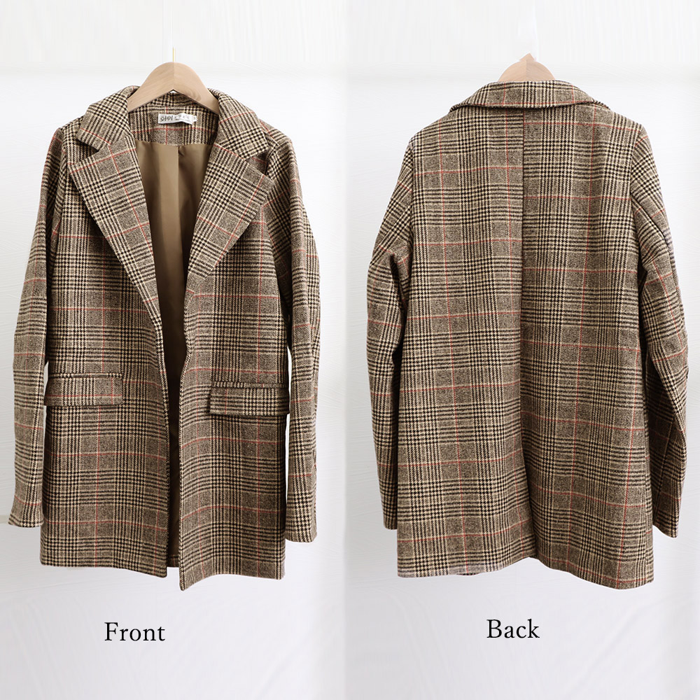 フォーマルカジュアル 参観日対応グレンチェック柄テーラードジャケット