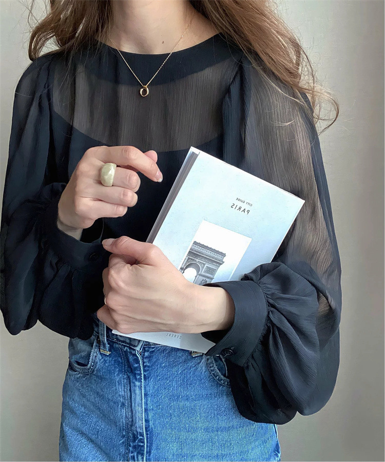 フォーマルカジュアル 謝恩会対応シアーブラウス ふんわり袖 透け感 上品レディース