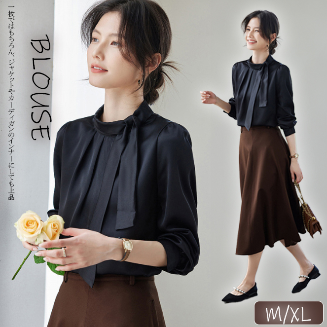 スマートカジュアル 通勤用スカーフ風ネックブラウス卒園式入学式対応