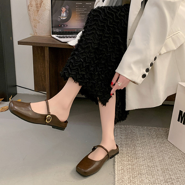 フォーマルカジュアル 参観日対応 サンダル ストラップ付きミュール 歩きやすい四角つま先