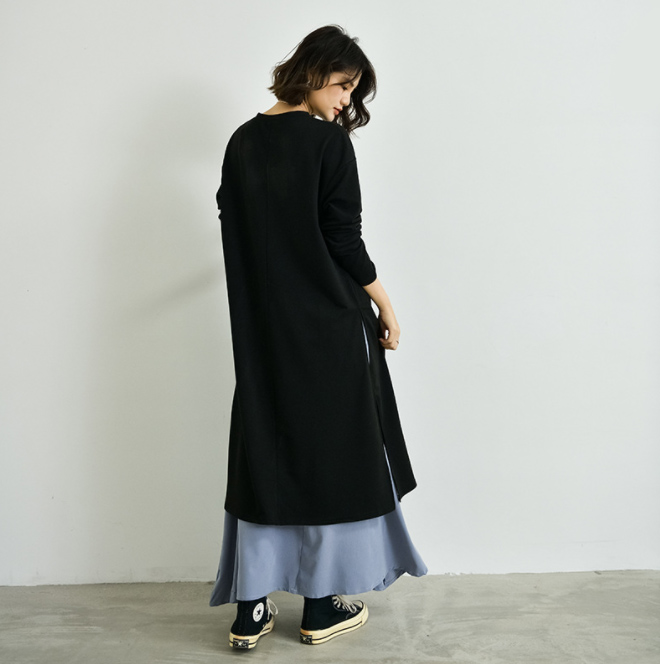 フォーマルカジュアル 参観日対応重ね着風長袖ワンピース上品ロング丈きれいめ