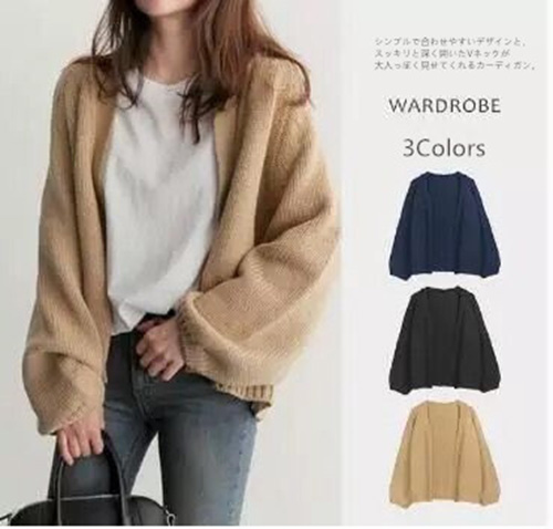 フォーマルカジュアル 参観日にも使える ざっくり編みショート丈ニットカーディガン