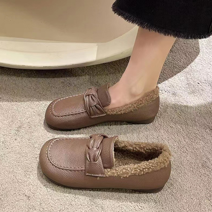 フォーマルカジュアル 参観日対応 裏起毛ぺたんこ靴 防寒もこもこローファー
