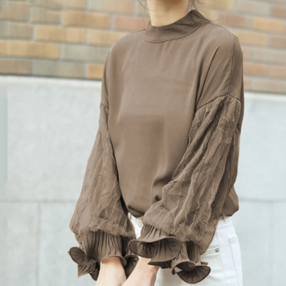 フォーマルカジュアル 参観日にぴったり シフォン袖透け感ブラウス