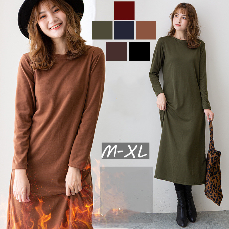 フォーマルカジュアル 参観日対応 裏起毛ロングワンピース 長袖 きれいめ レディース