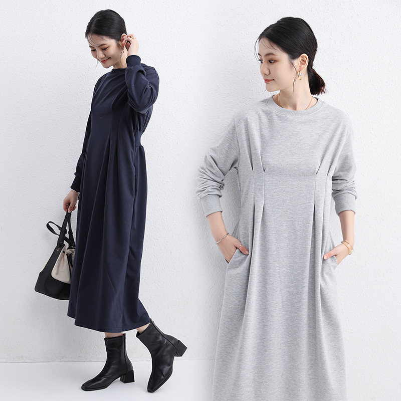フォーマルカジュアル 参観日対応 長袖ロングワンピース 体型カバー 大きいサイズ