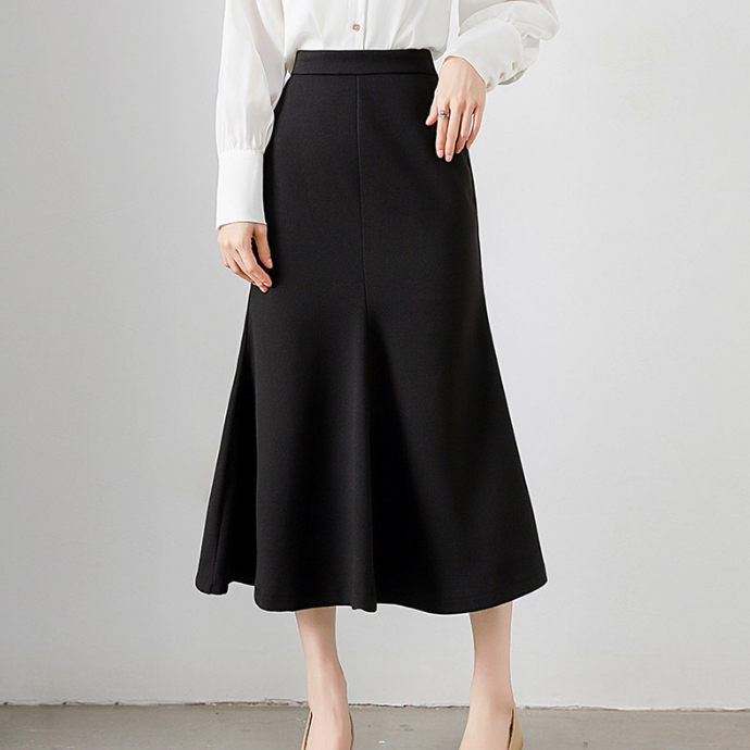 フォーマルカジュアル 通勤用マーメイドスカート ロング丈 無地 美脚 秋冬
