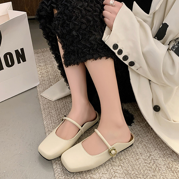 フォーマルカジュアル 参観日対応 サンダル ストラップ付きミュール 歩きやすい四角つま先