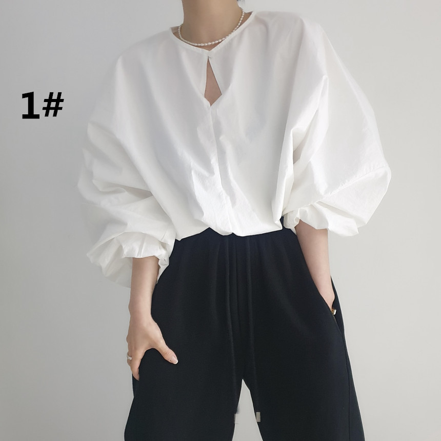 フォーマルカジュアル 通勤用長袖ブラウス きれいめバルーン袖シャツ レディース