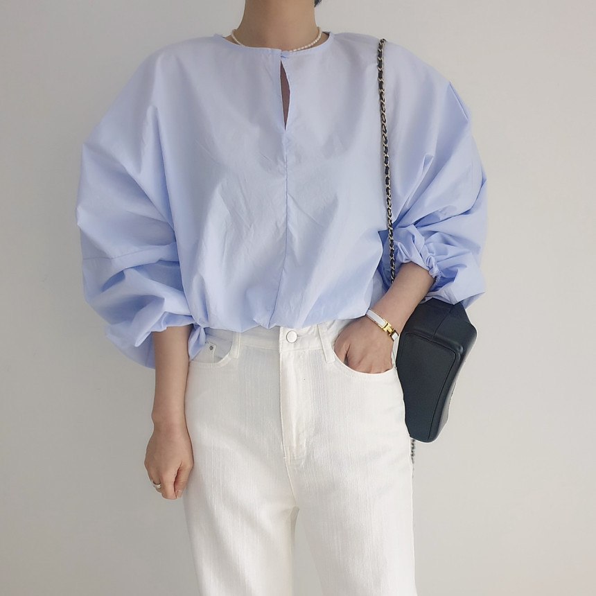 フォーマルカジュアル 通勤用長袖ブラウス きれいめバルーン袖シャツ レディース