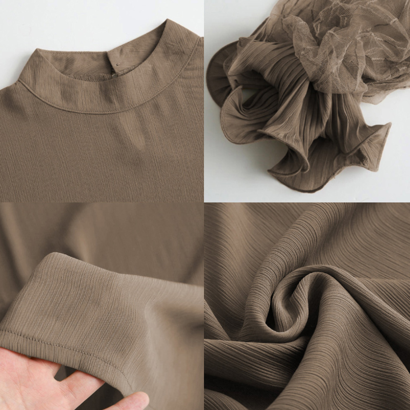 フォーマルカジュアル 参観日にぴったり シフォン袖透け感ブラウス